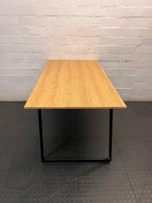 Light Oak Finish Office Desk with Black Metal Frame — Surface Marks and Unstable Frame