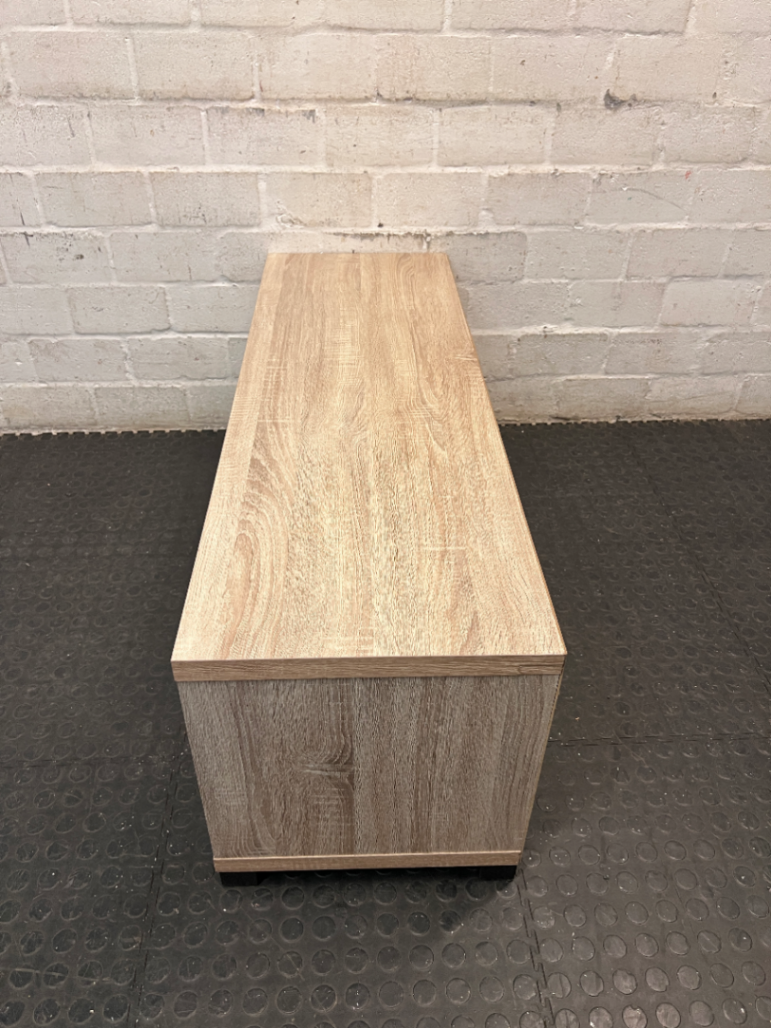 Light Oak-Style Lowline TV Unit with Side Cupboards — Used; Fair Condition