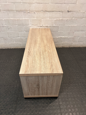 Light Oak-Style Lowline TV Unit with Side Cupboards — Used; Fair Condition