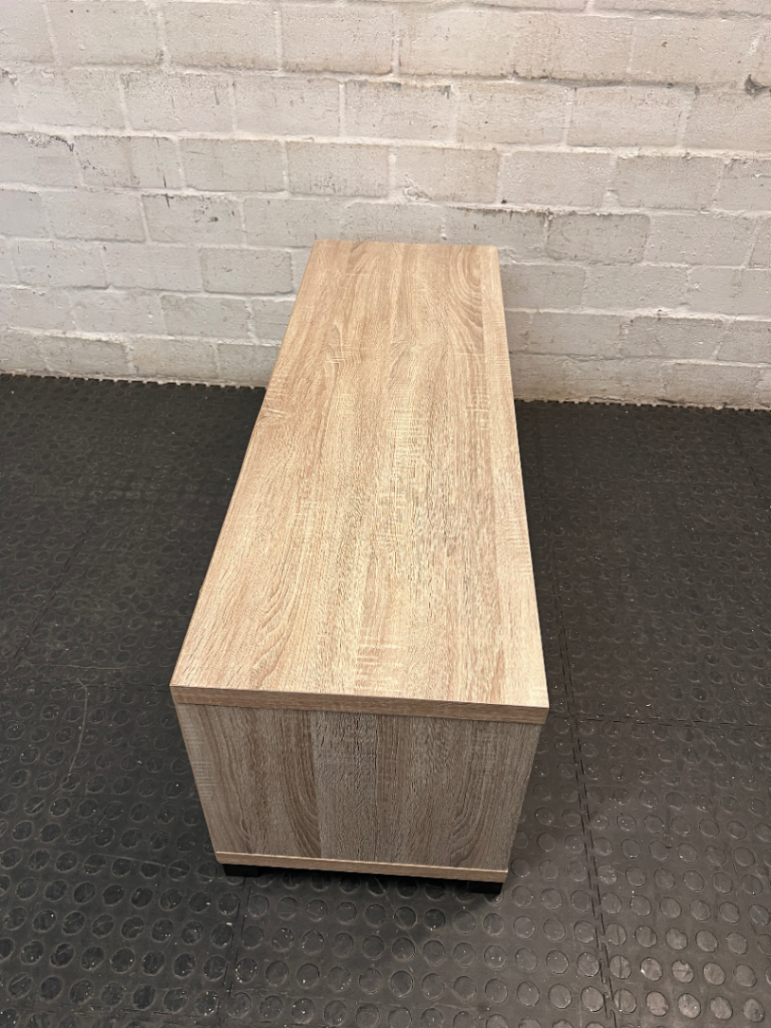 Light Oak-Style Lowline TV Unit with Side Cupboards — Used; Fair Condition