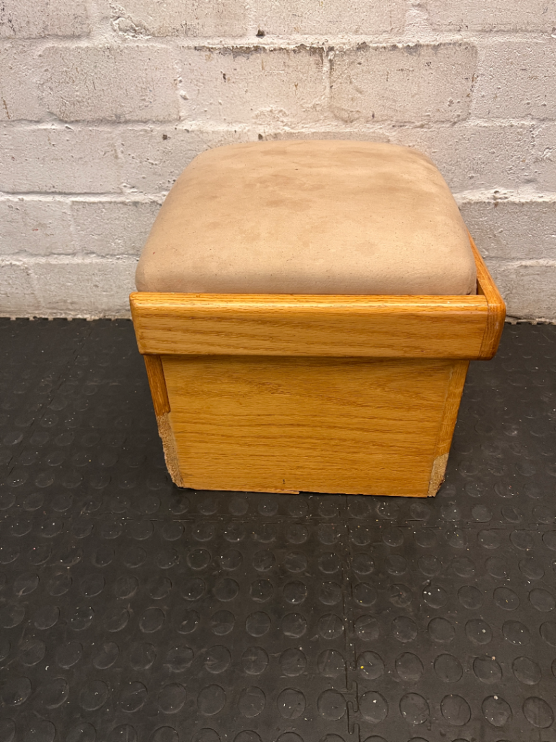 Light Wood Box-Style Dressing Stool with Padded Seat — Good Working Order - 2ndhandwarehouse.com