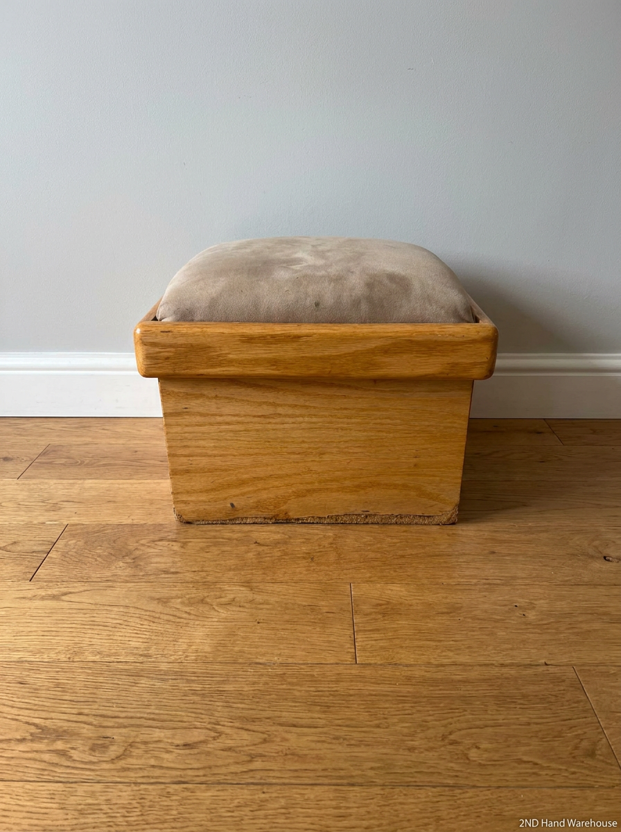 Light Wood Box-Style Dressing Stool with Padded Seat — Good Working Order - 2ndhandwarehouse.com