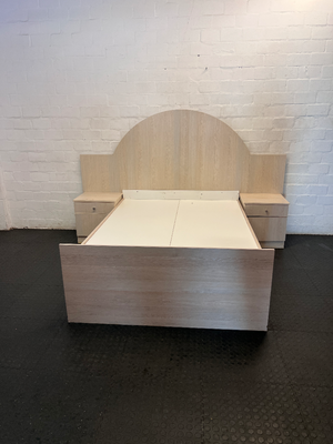 Light Wood Double Bed Base with Arched Headboard & 4 Storage Drawers - 2ndhandwarehouse.com