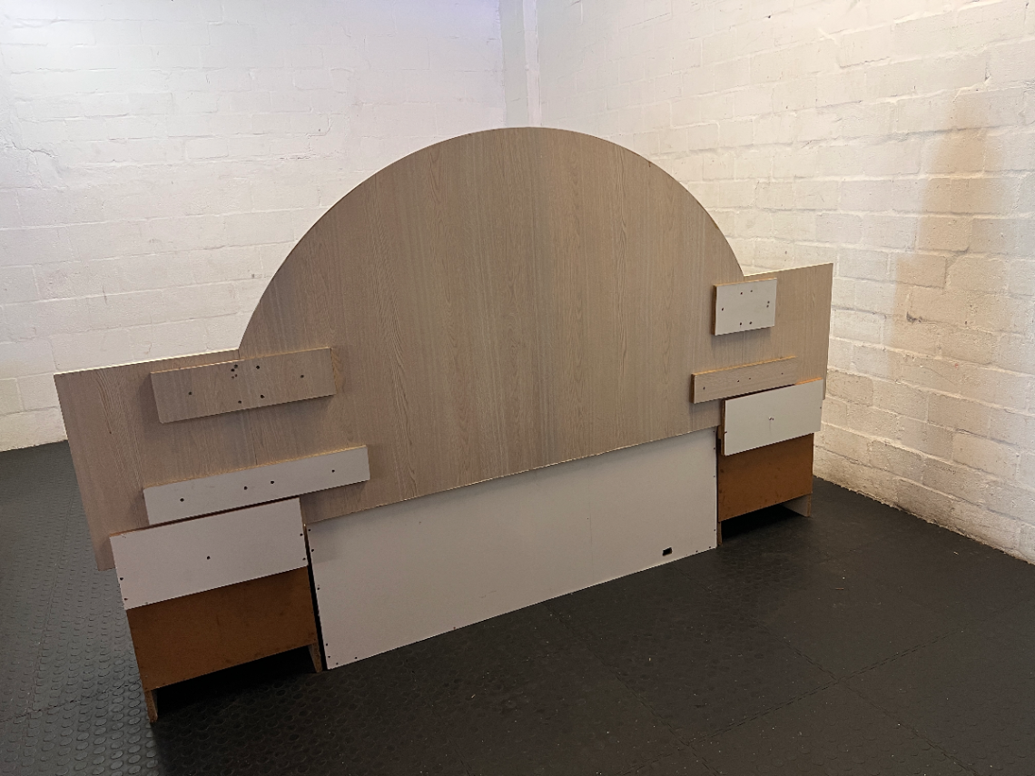 Light Wood Double Bed Base with Arched Headboard & 4 Storage Drawers - 2ndhandwarehouse.com