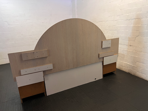 Light Wood Double Bed Base with Arched Headboard & 4 Storage Drawers - 2ndhandwarehouse.com