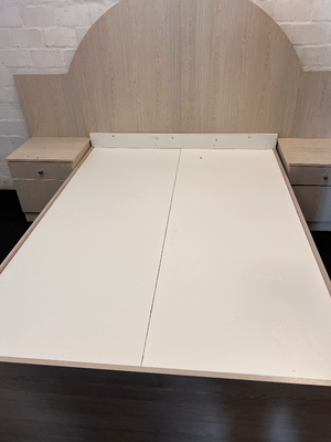 Light Wood Double Bed Base with Arched Headboard & 4 Storage Drawers - 2ndhandwarehouse.com