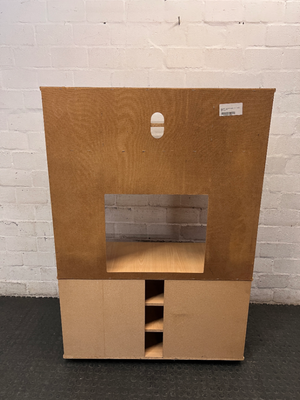 Light Wood Finish TV Unit with Silver Frame and Glass Door — Fair Condition