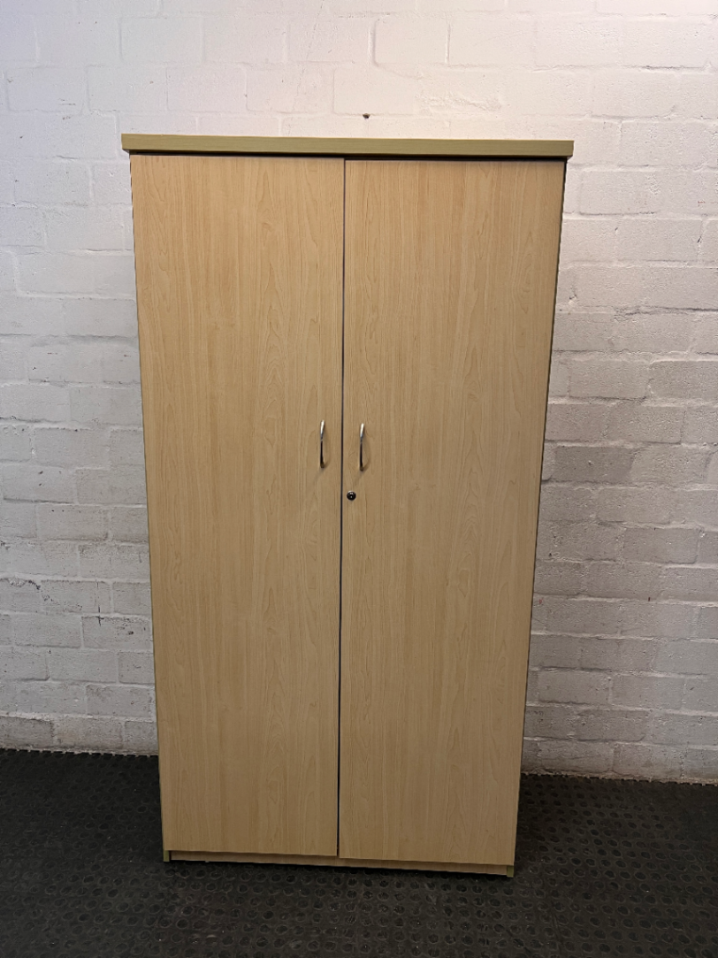 Light Wood Grain Two-Door Tall Wardrobe — Good Working Order