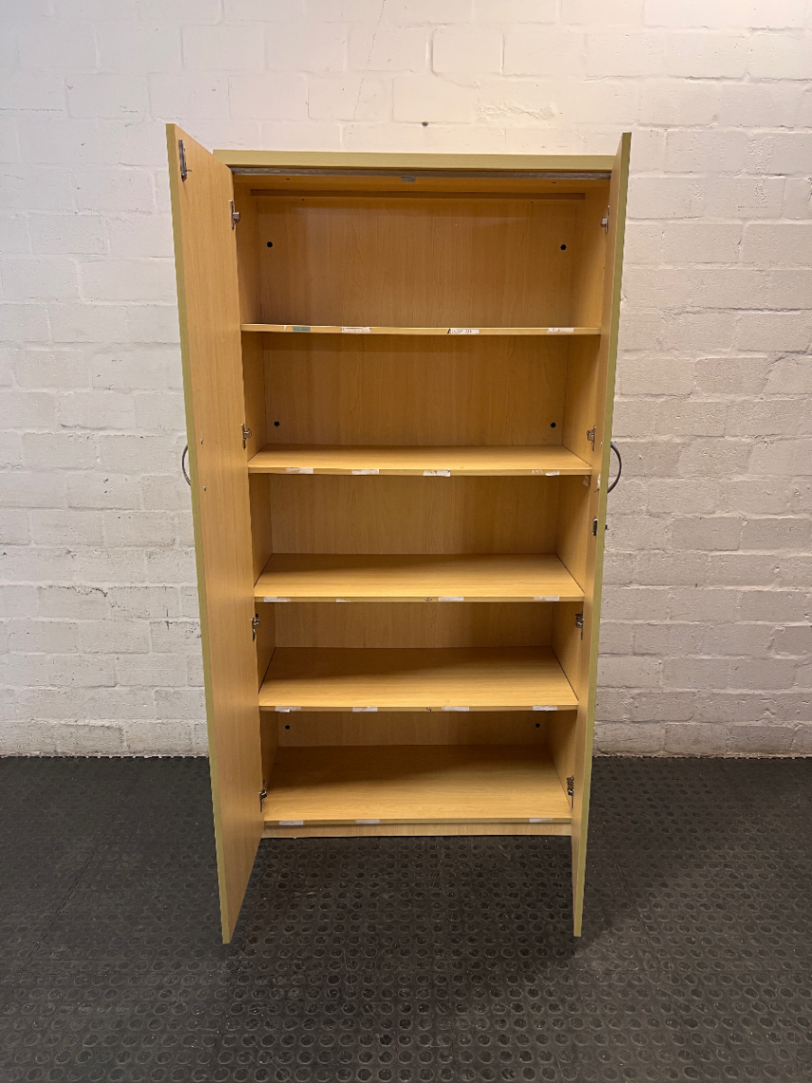 Light Wood Grain Two-Door Tall Wardrobe — Good Working Order
