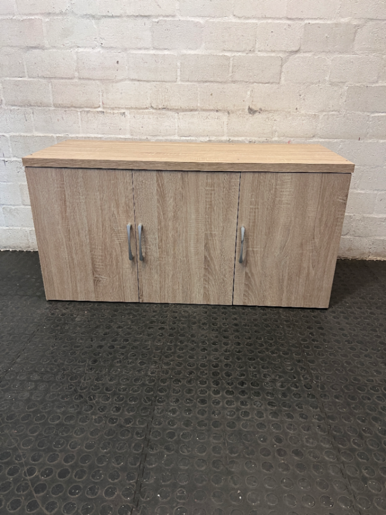 Light Wood Three-Door Top Cupboard — No back board