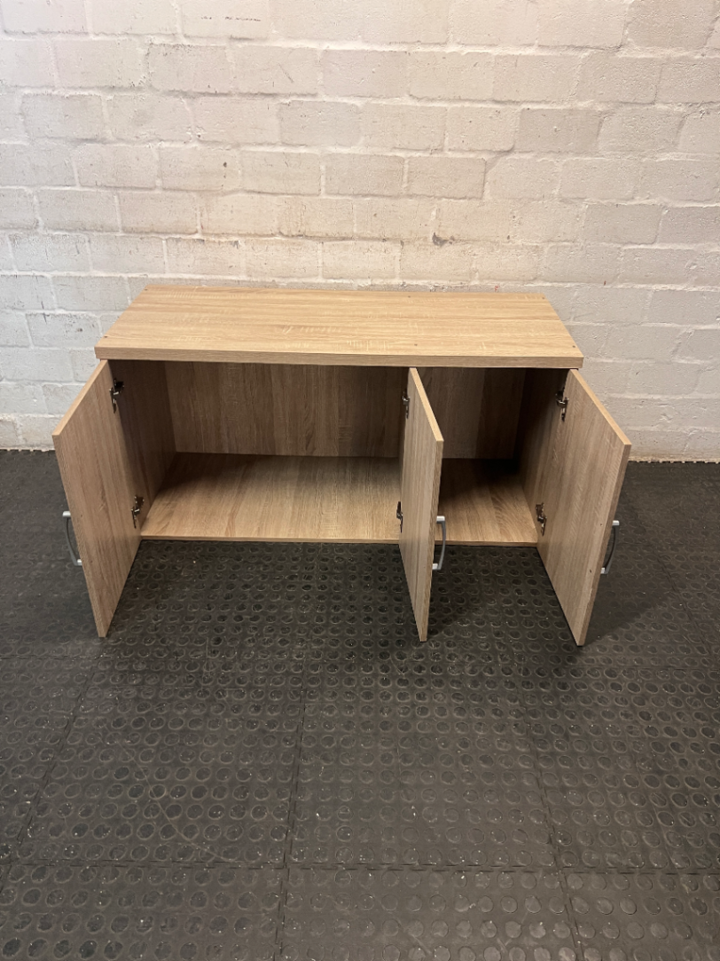 Light Wood Three-Door Top Cupboard — No back board
