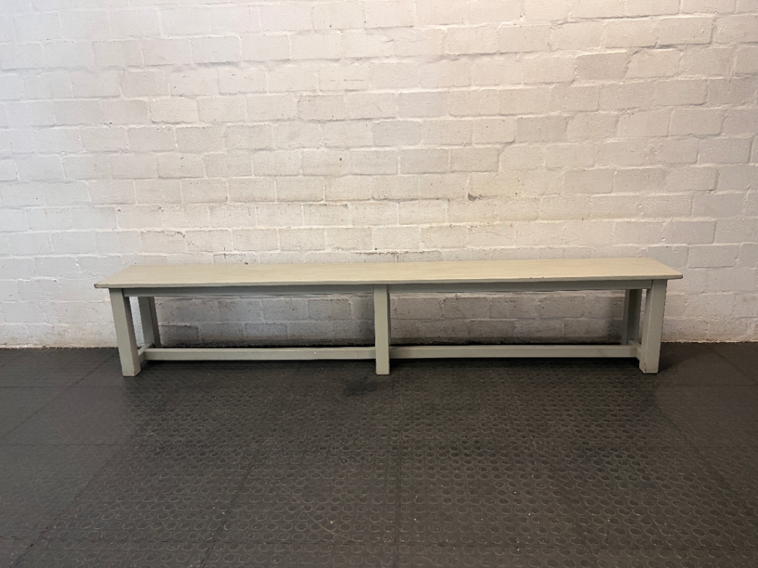 Long Painted Wooden Bench in Neutral Grey