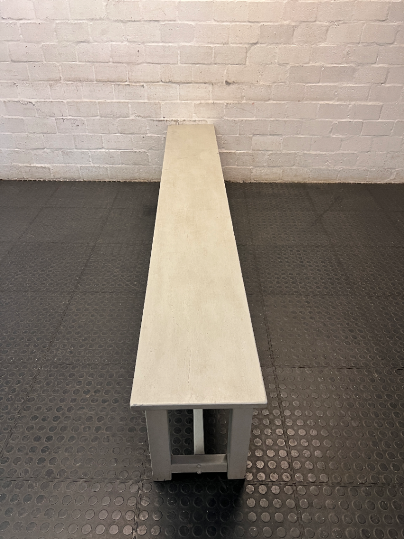 Long Painted Wooden Bench in Neutral Grey