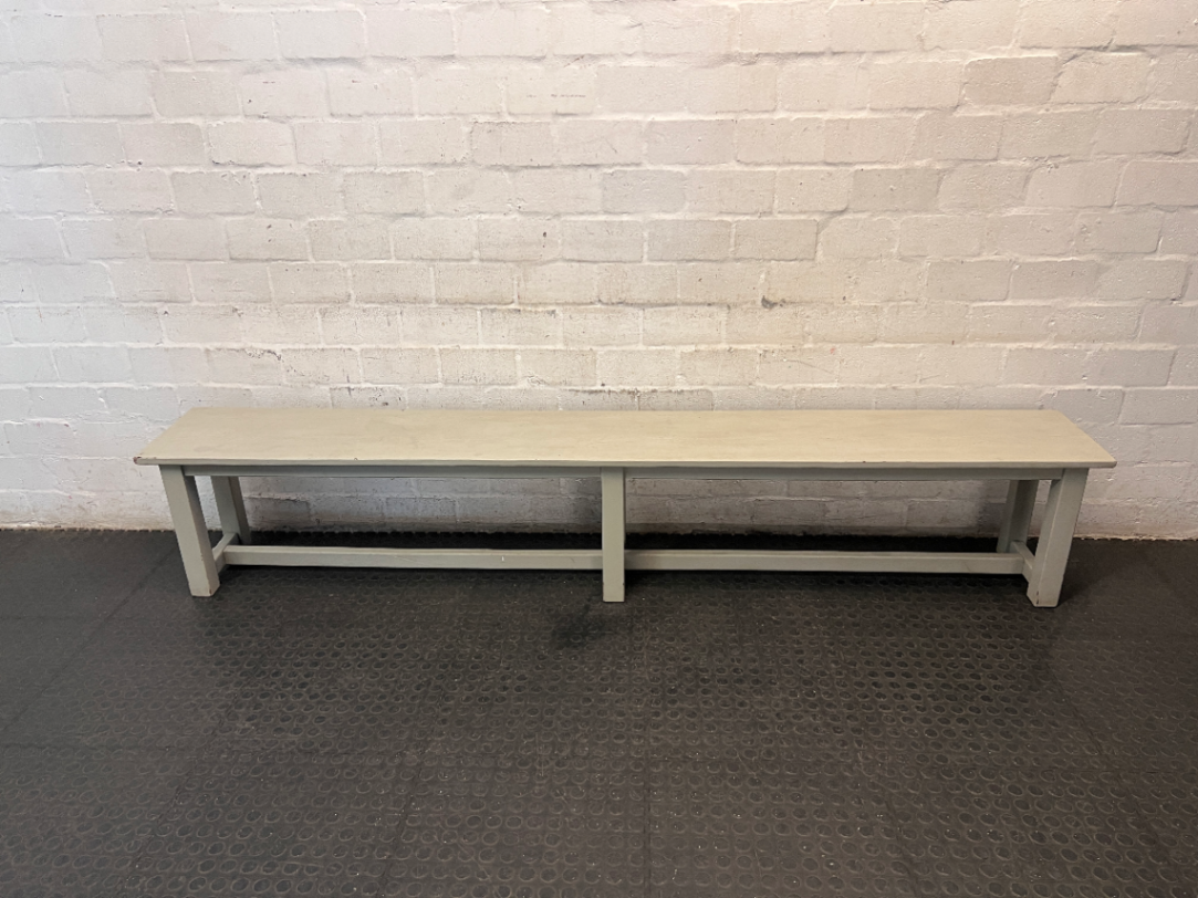 Long Painted Wooden Bench in Neutral Grey