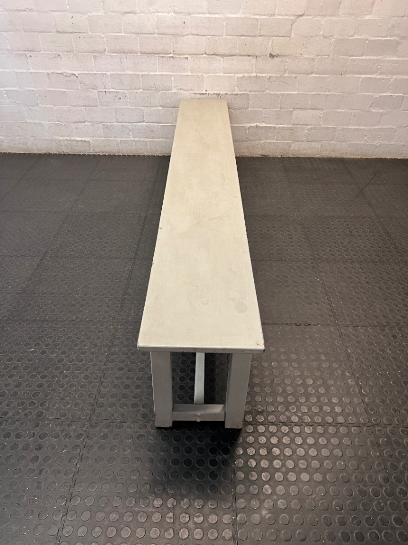 Long Painted Wooden Bench in Neutral Grey