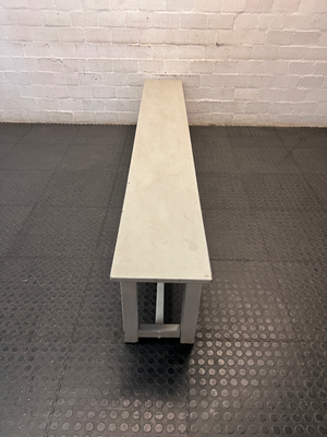 Long Painted Wooden Bench in Neutral Grey