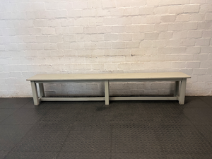 Long Painted Wooden Bench in Neutral Grey