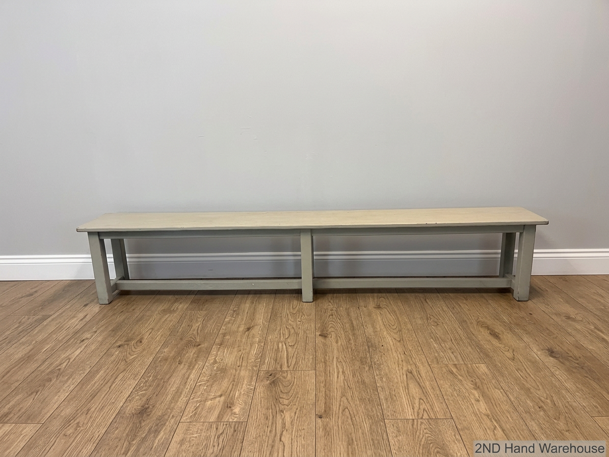 Long Painted Wooden Bench in Neutral Grey