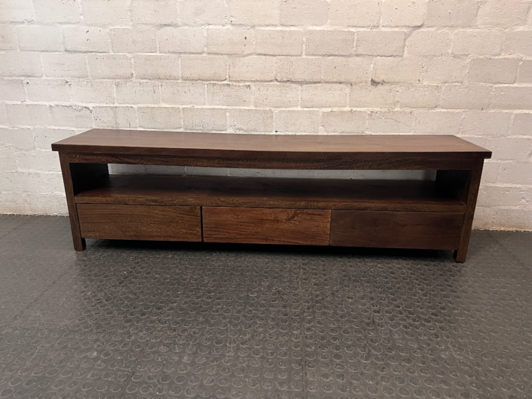 Low Profile Dark Wood TV Unit with Drawers — Fair Used Condition