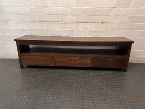 Low Profile Dark Wood TV Unit with Drawers — Fair Used Condition