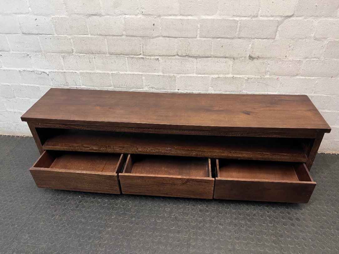 Low Profile Dark Wood TV Unit with Drawers — Fair Used Condition