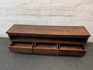 Low Profile Dark Wood TV Unit with Drawers — Fair Used Condition