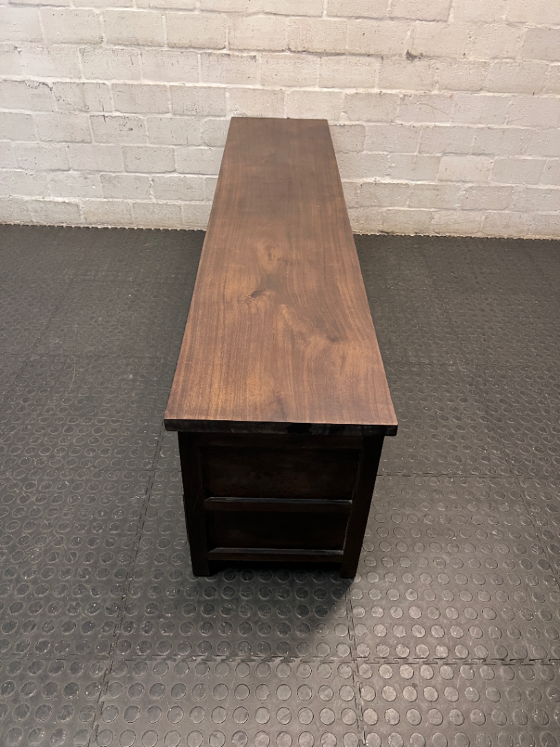 Low Profile Dark Wood TV Unit with Drawers — Fair Used Condition