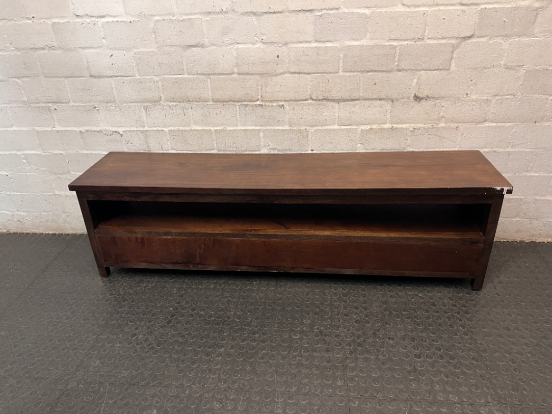 Low Profile Dark Wood TV Unit with Drawers — Fair Used Condition