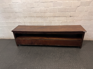 Low Profile Dark Wood TV Unit with Drawers — Fair Used Condition