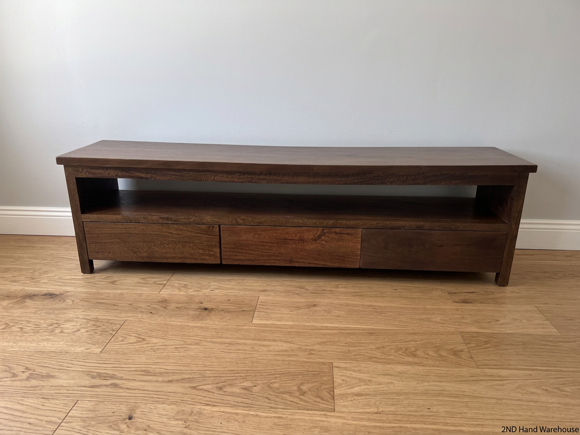 Low Profile Dark Wood TV Unit with Drawers — Fair Used Condition