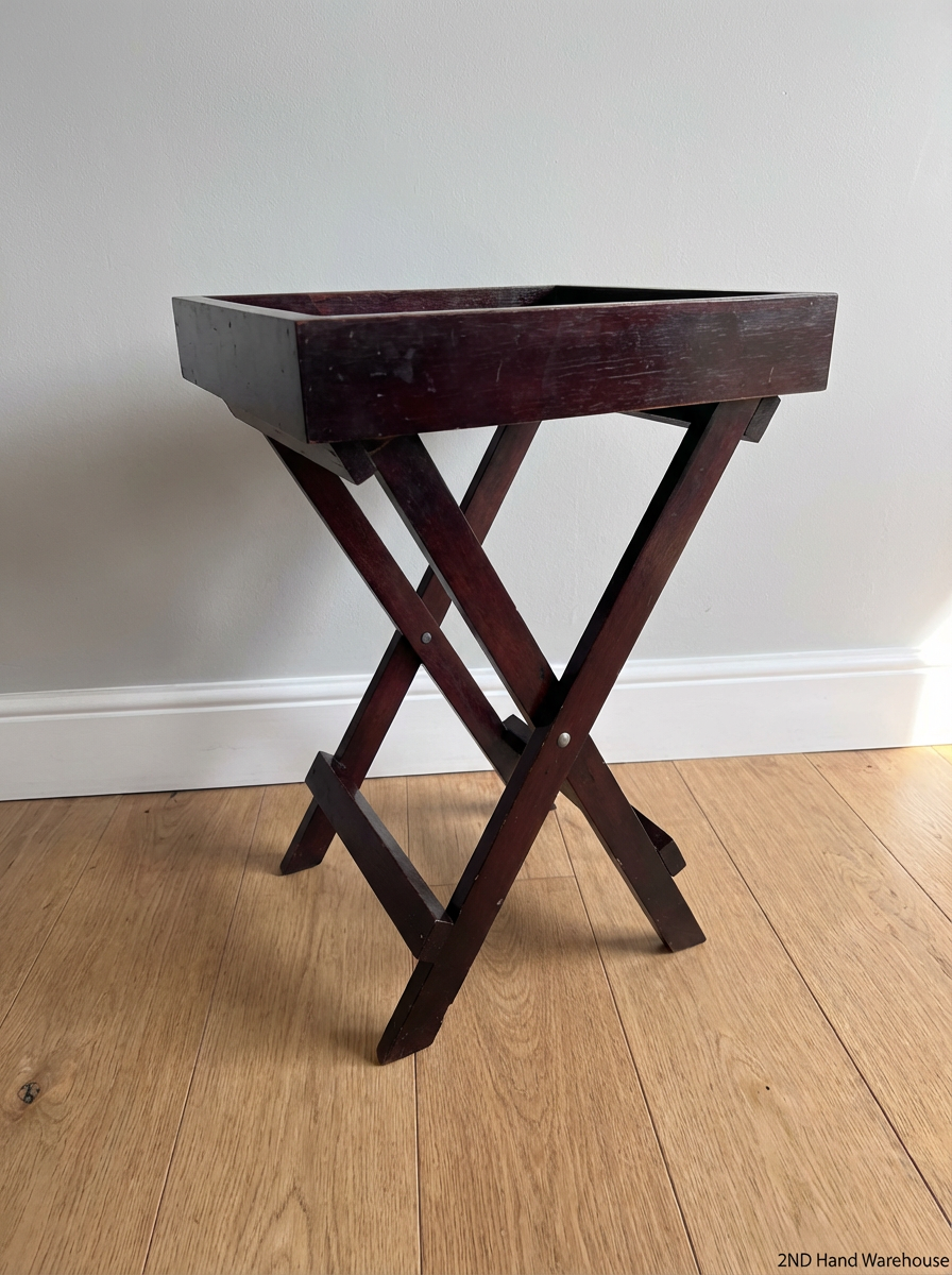 Mahogany-Toned Butler's Tray Table - Visible Scuffs and Wear - 2ndhandwarehouse.com