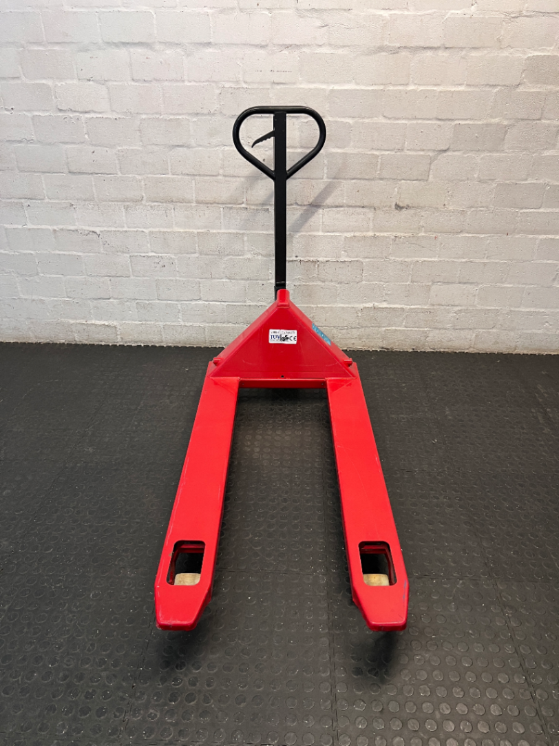 Manual Red Steel Pallet Jack Utility Trolley — Used; Fair Condition