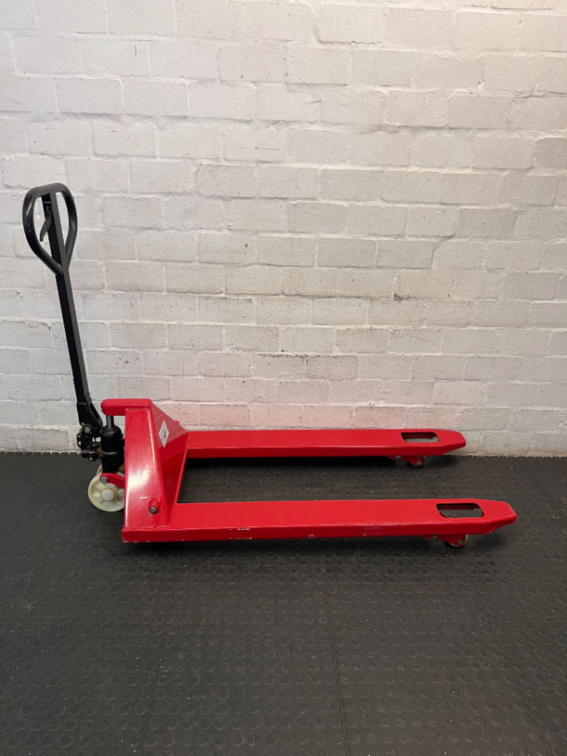 Manual Red Steel Pallet Jack Utility Trolley — Used; Fair Condition