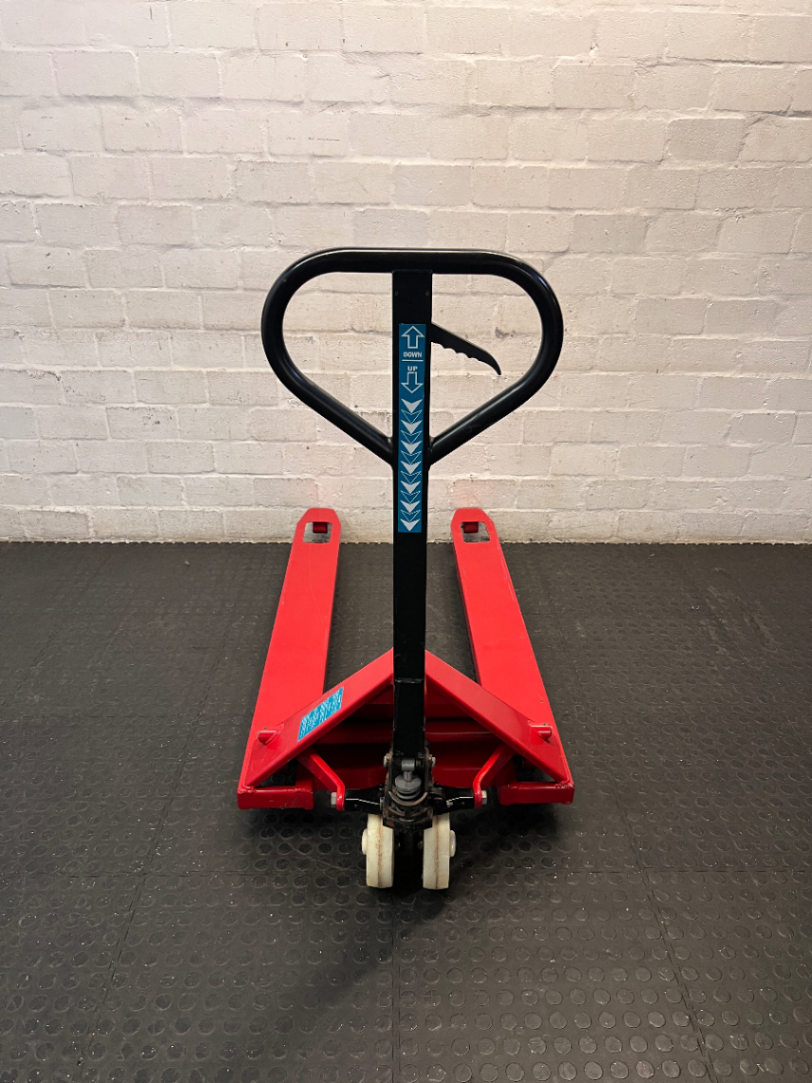 Manual Red Steel Pallet Jack Utility Trolley — Used; Fair Condition