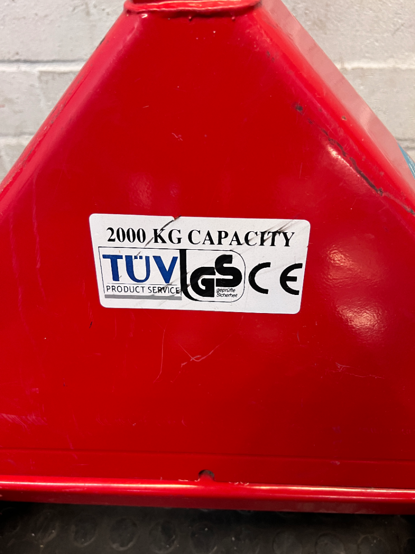 Manual Red Steel Pallet Jack Utility Trolley — Used; Fair Condition