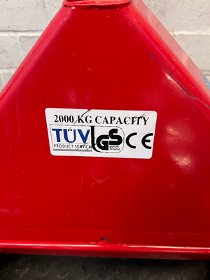 Manual Red Steel Pallet Jack Utility Trolley — Used; Fair Condition