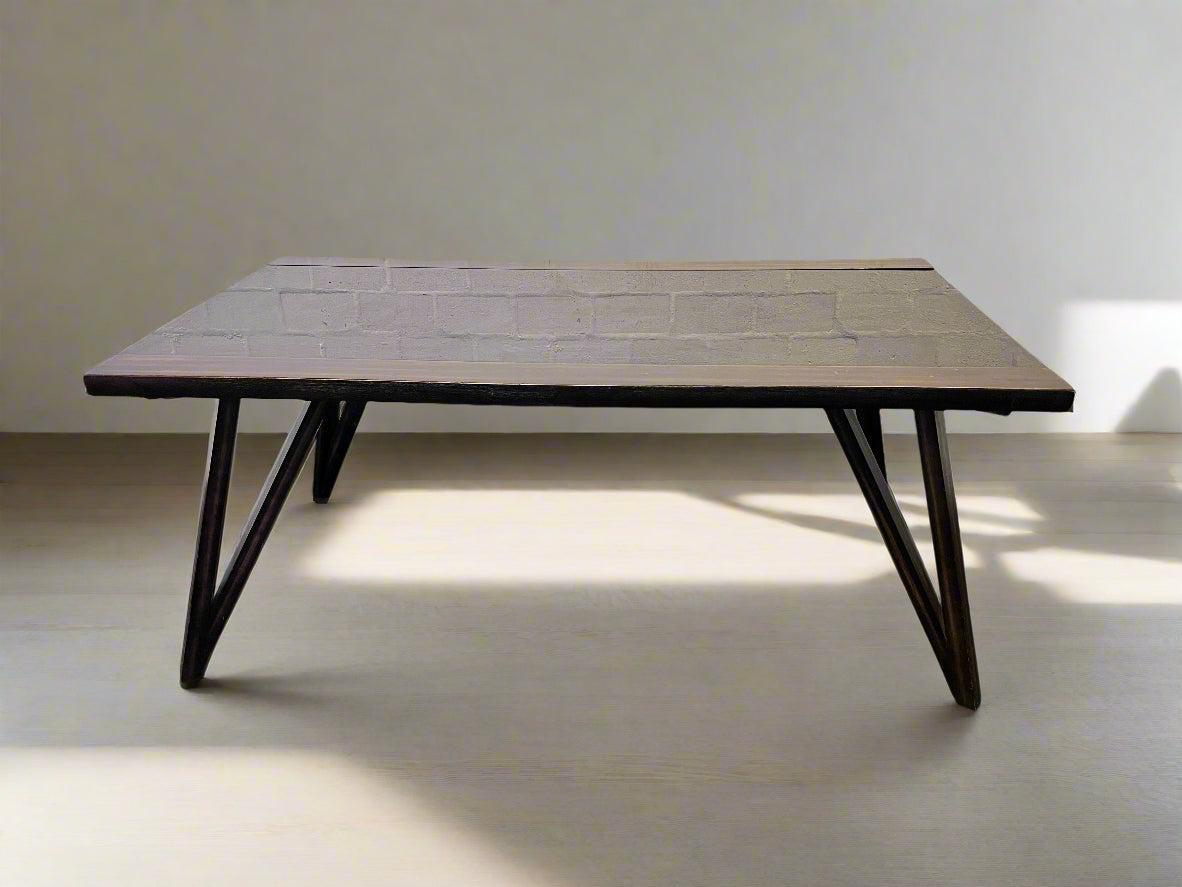 Mid-Century Modern Dark Wooden Table with Glass Top