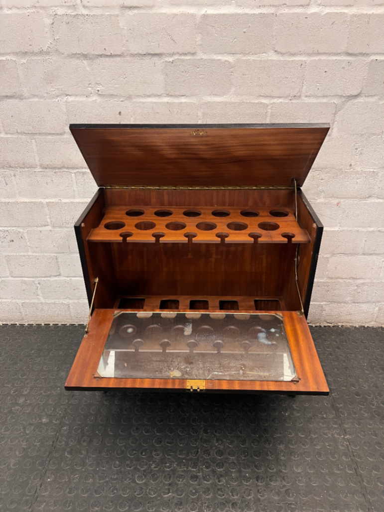 Mid-Century Style Wooden Drinks Trolley on Castors — Used; Fair Condition