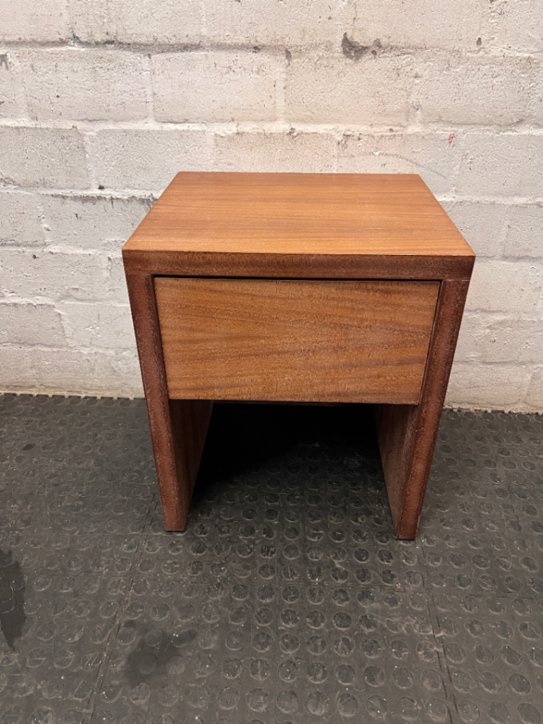 Minimalist Brown Wood Single Drawer Bedside Table — Secondhand Brown Bedside Table