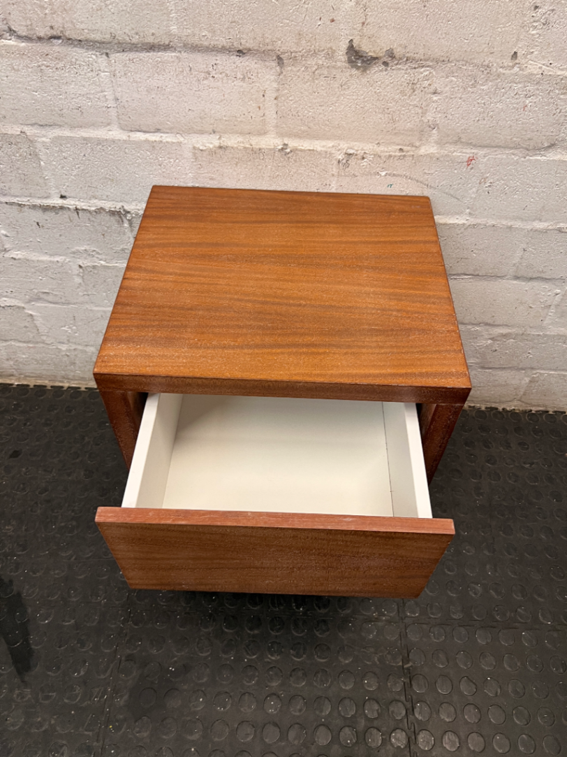 Minimalist Brown Wood Single Drawer Bedside Table — Secondhand Brown Bedside Table