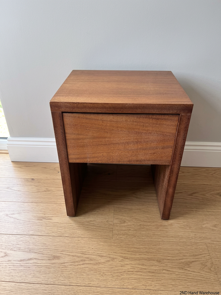 Minimalist Brown Wood Single Drawer Bedside Table — Secondhand Brown Bedside Table