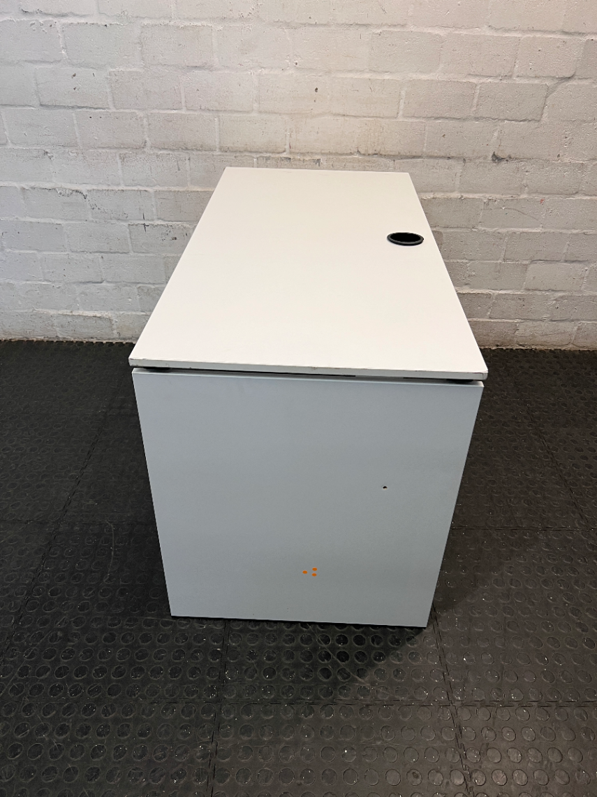 Minimalist White Office Desk with Cable Port — Good Used Condition