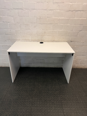 Minimalist White Office Desk with Cable Port — Good Used Condition