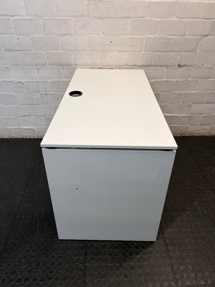 Minimalist White Office Desk with Cable Port — Good Used Condition
