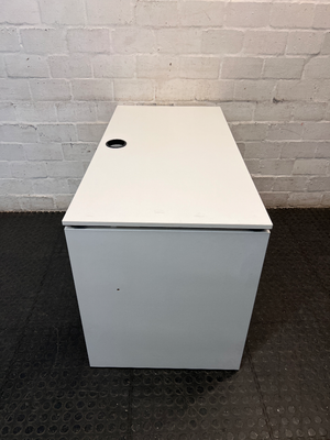 Minimalist White Office Desk with Cable Port — Good Used Condition