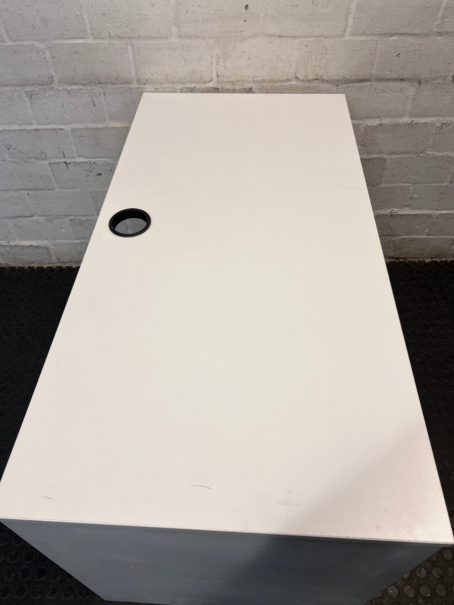 Minimalist White Office Desk with Cable Port — Good Used Condition