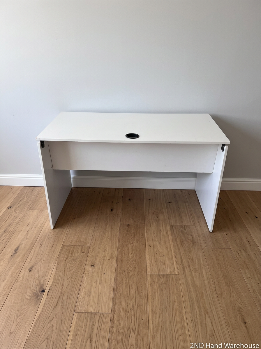 Minimalist White Office Desk with Cable Port — Good Used Condition