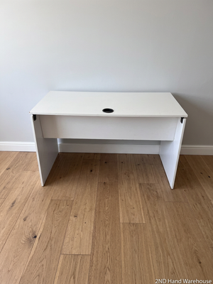Minimalist White Office Desk with Cable Port — Good Used Condition
