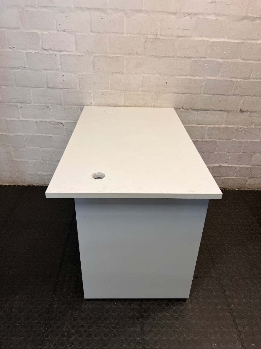 Minimalist White Office Desk with Cable Ports — Clean and Well-Maintained