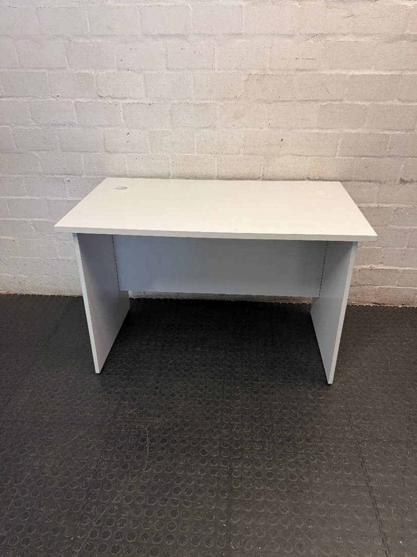 Minimalist White Office Desk with Cable Ports — Clean and Well-Maintained
